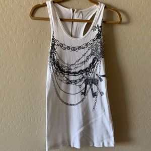 White Tank Top with Black Chain Print